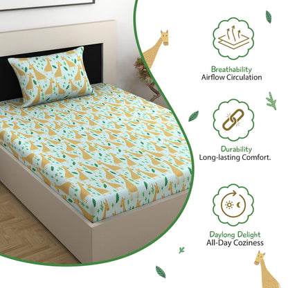Hushed Green Kids Pattern Single Bed Bedsheet