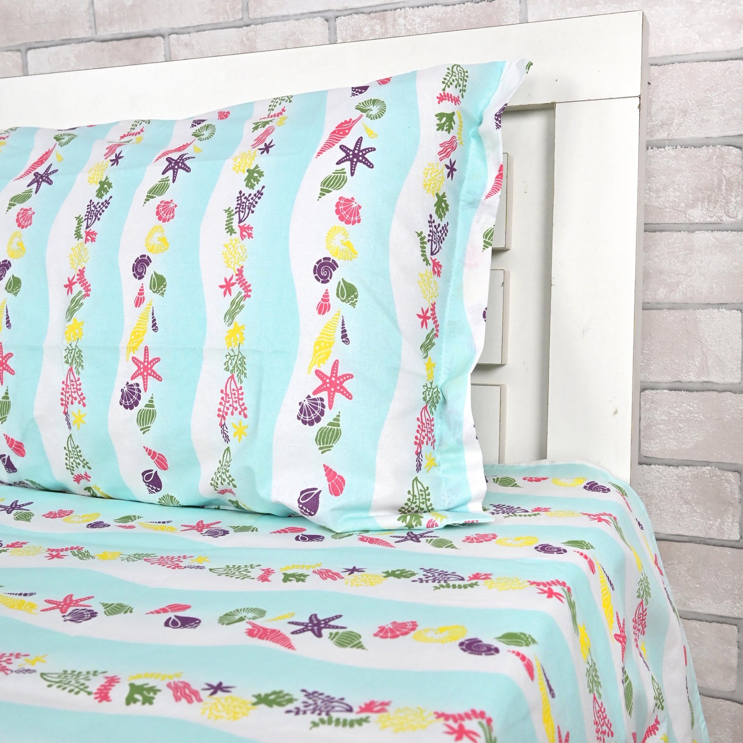 Mint Sky Kids Pattern Single Bedsheet