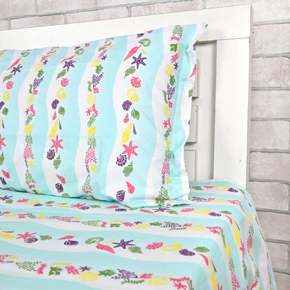 Mint Sky Kids Pattern Single Bedsheet