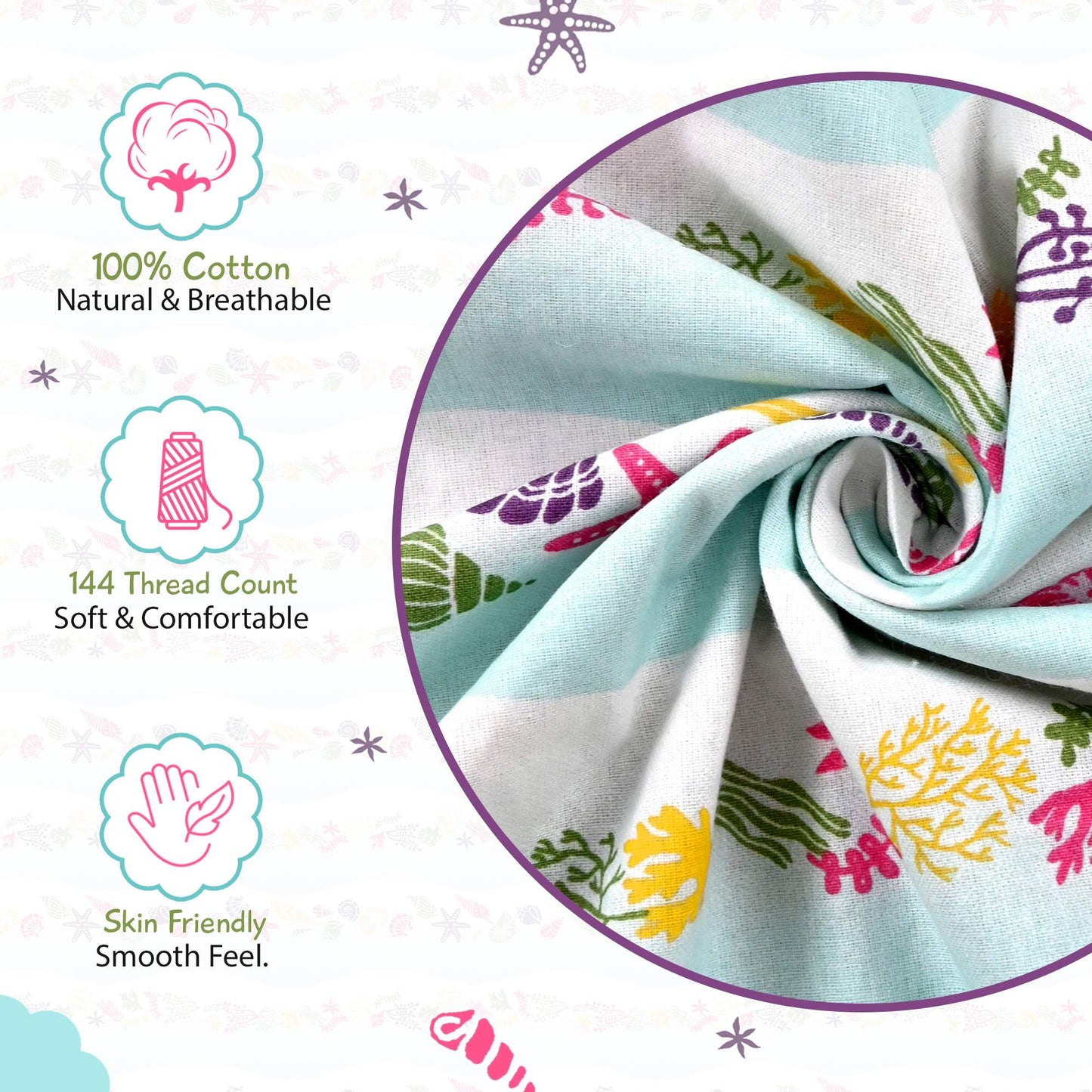 Mint Sky Kids Pattern Single Bedsheet