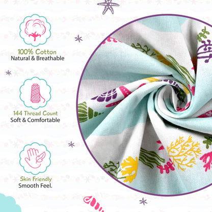 Mint Sky Kids Pattern Single Bedsheet