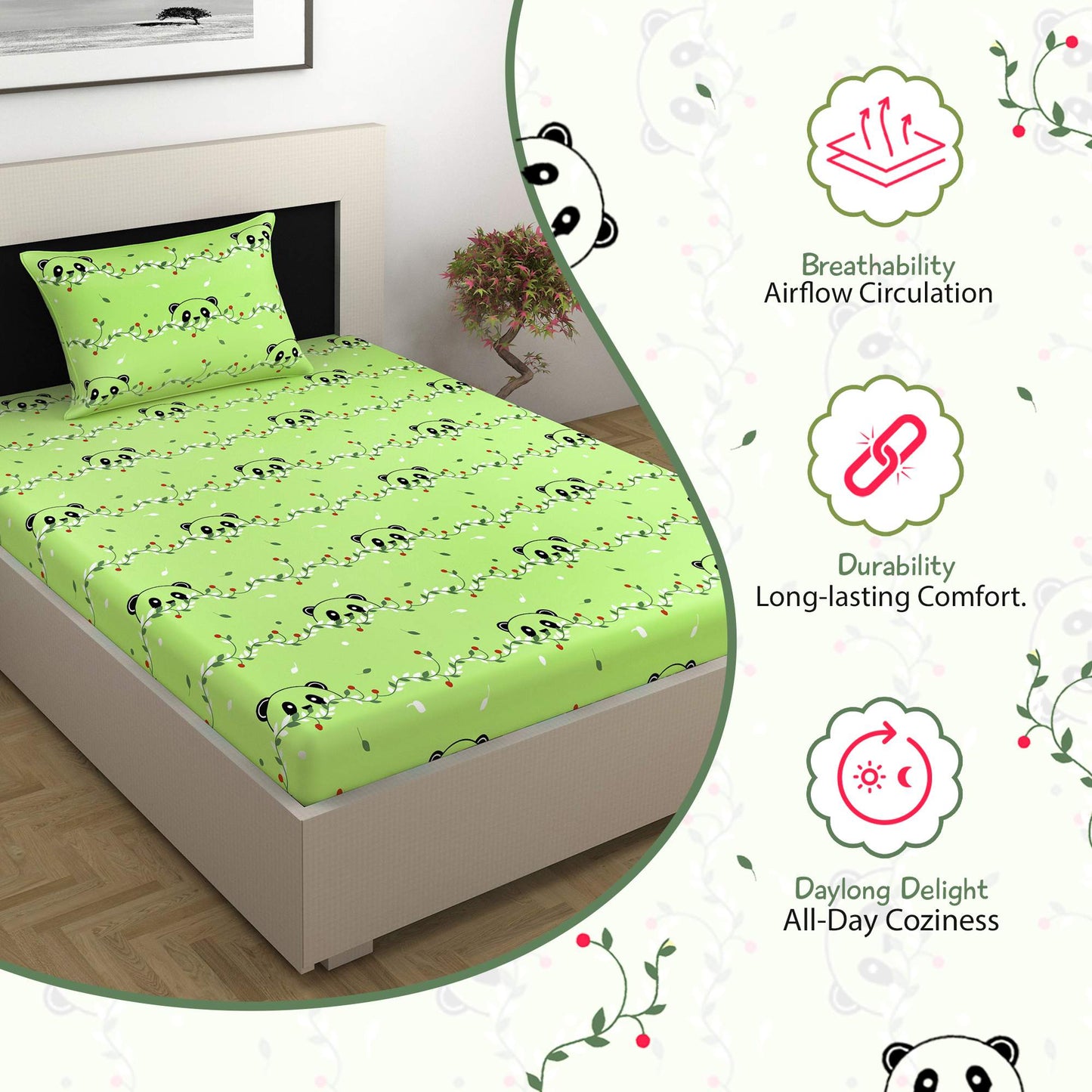 Banana Green Kids Pattern Bed sheet For Single Bed