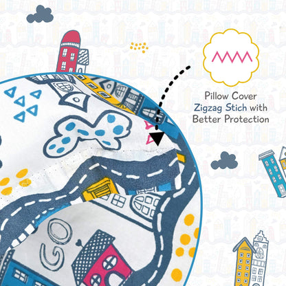 Misty White And Blue Kids City Pattern Single Bedsheet