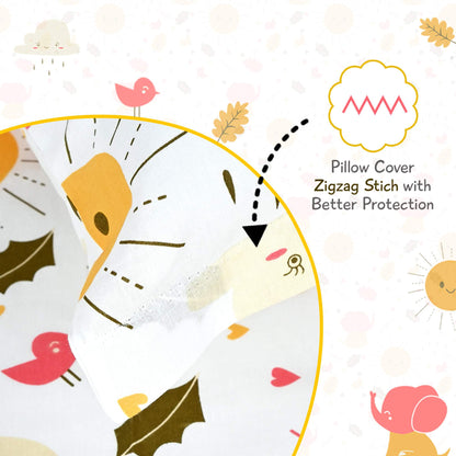 Cream White Kids Pattern Bedsheet For Single Bed