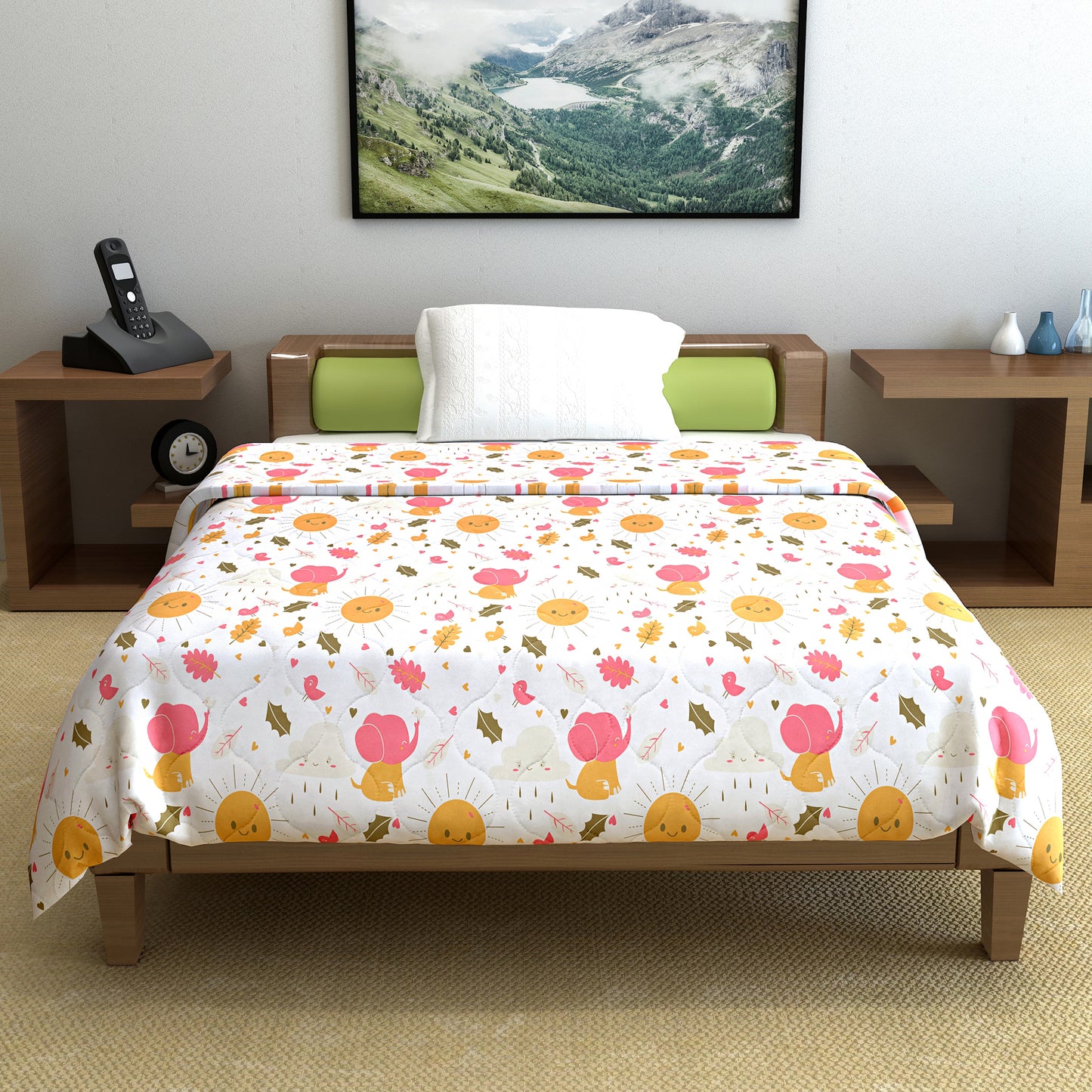 Marlin White Abstract Single Bed Cotton Comforter – 120 GSM