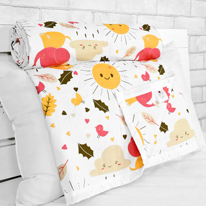 Cream White Kids Pattern All Season AC Cotton Dohar for Single Bed