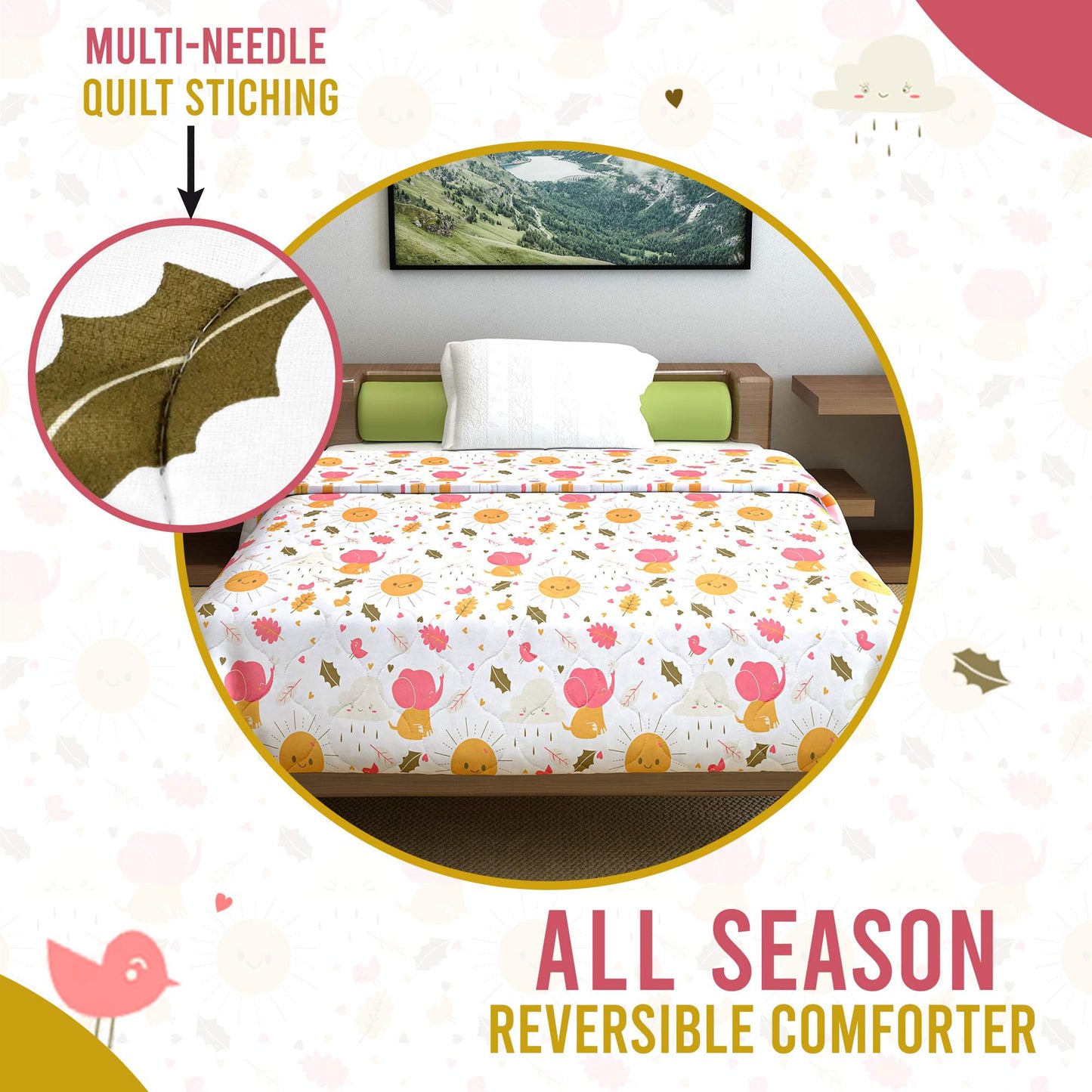 Marlin White Abstract Single Bed Cotton Comforter – 120 GSM