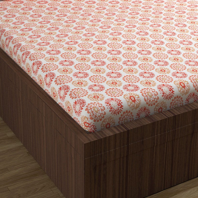 Summer Dahlia Floral Printed Bedsheet For Double Bed