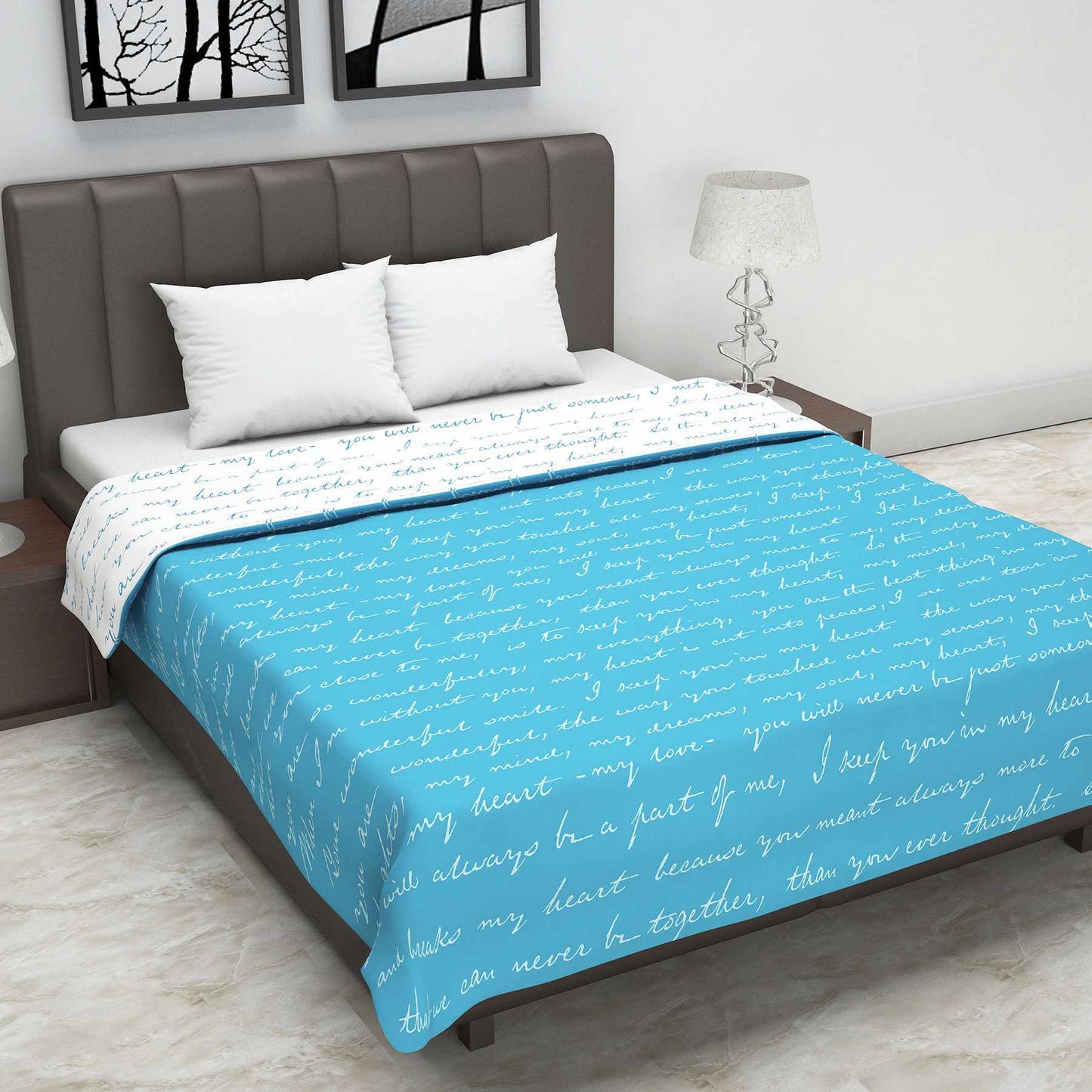 Abstract Print Light Blue Silky Touch Microfiber Double Bed Dohar