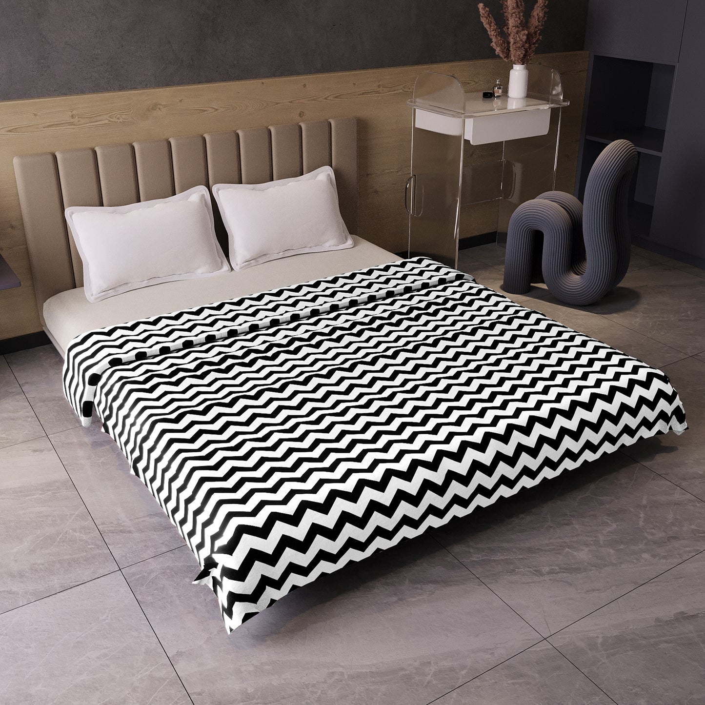 Black Modern Zig Zag Microfiber Double Bed AC Dohar