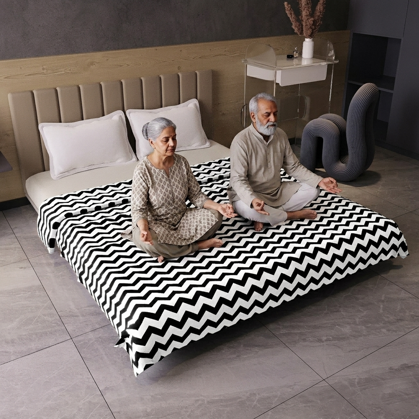 Black Modern Zig Zag Microfiber Double Bed AC Dohar