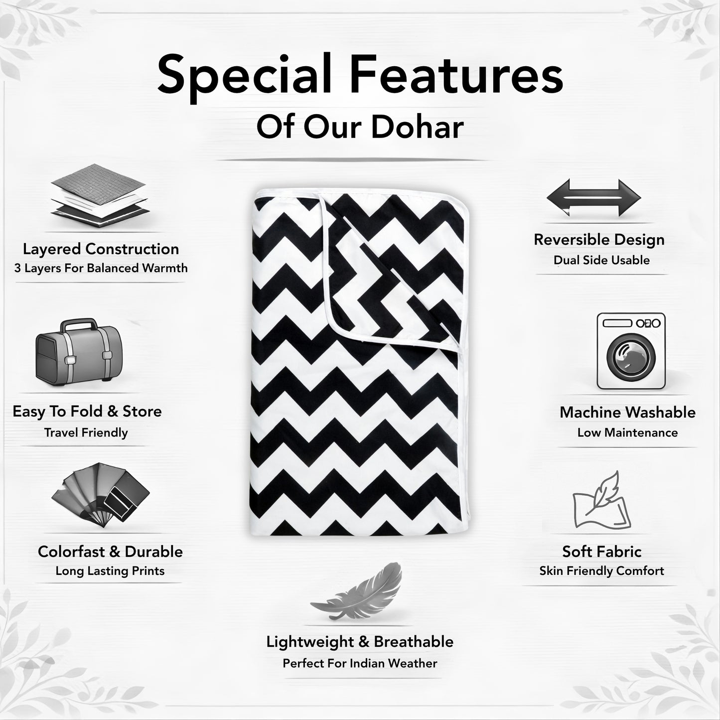 Black Modern Zig Zag Microfiber Double Bed AC Dohar