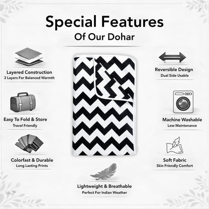 Black Modern Zig Zag Microfiber Double Bed AC Dohar