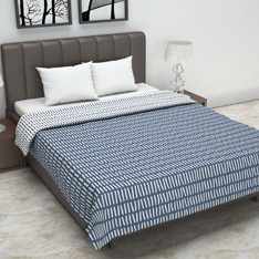 Deep Blue and White 120 GSM Microfiber Abstract Pattern Double Bed AC Blanket Dohar for All Season