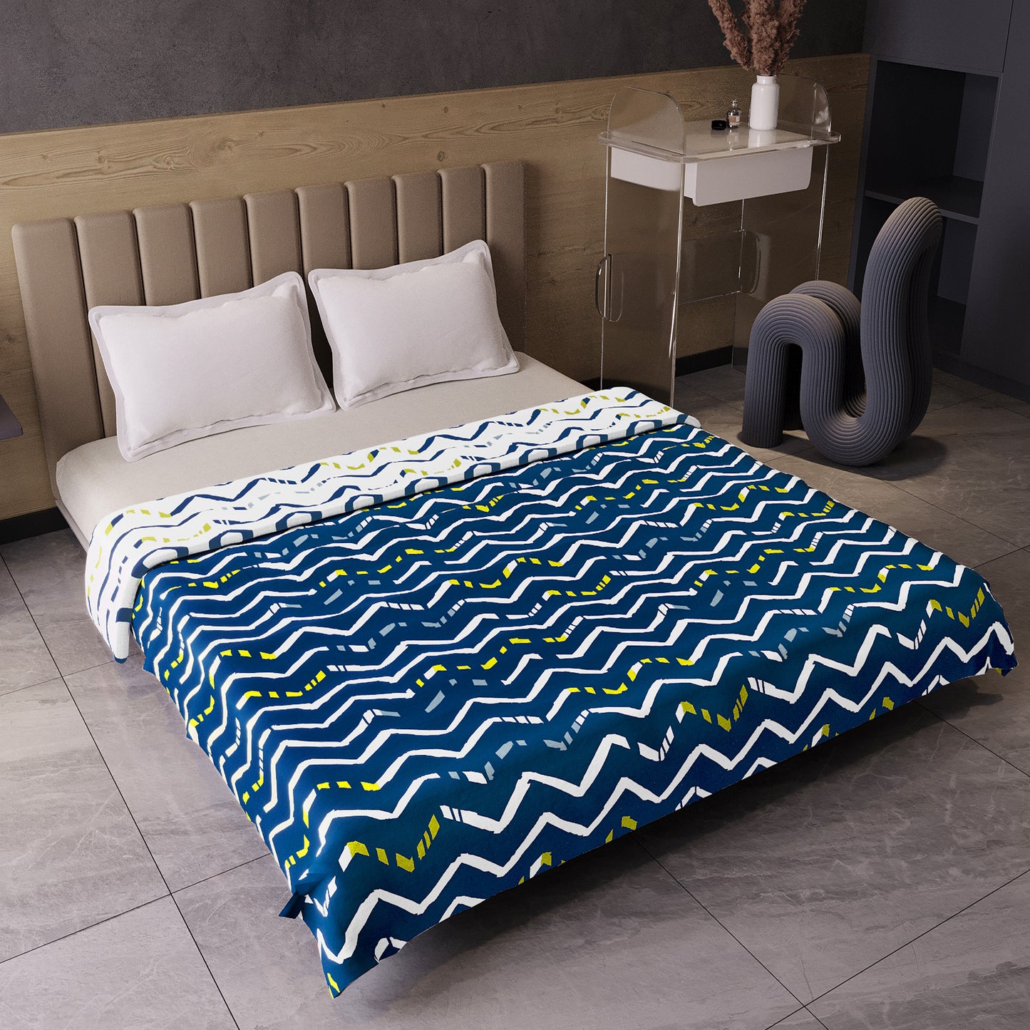 Dark Blue Abstract Print Soft Touch Microfiber Double Bed Dohar
