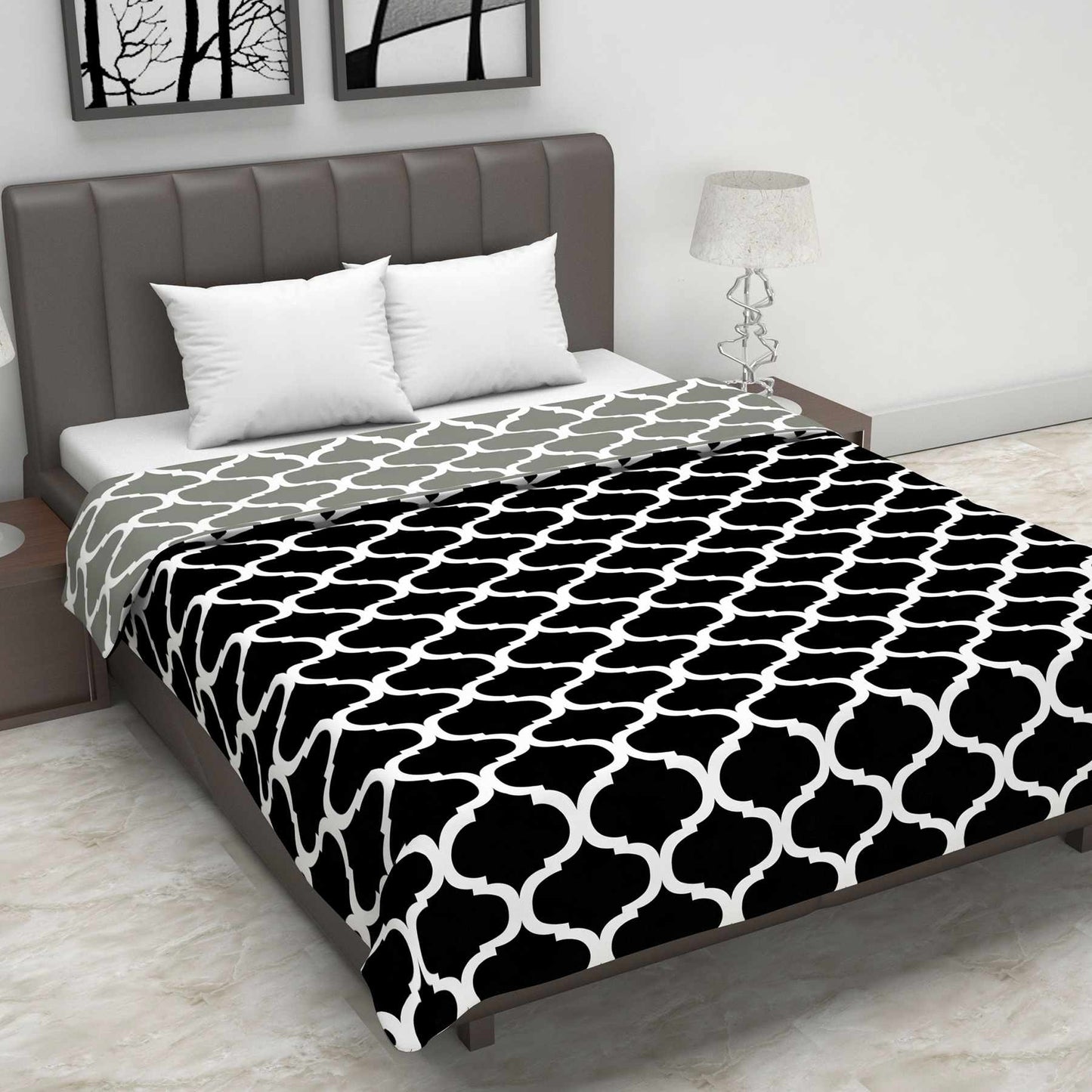 Black Abstract Print Super Soft Brushed Microfiber Double Bed AC Dohar
