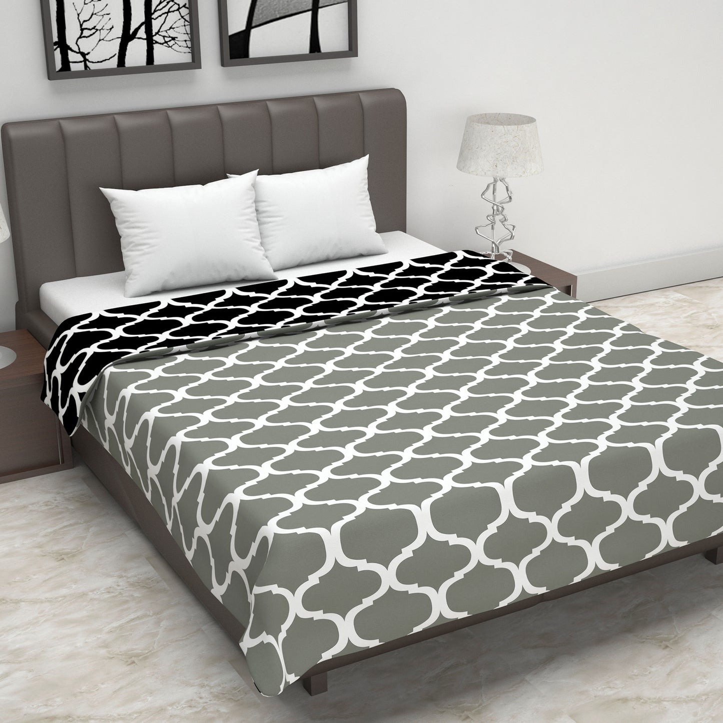 Black Abstract Print Super Soft Brushed Microfiber Double Bed AC Dohar