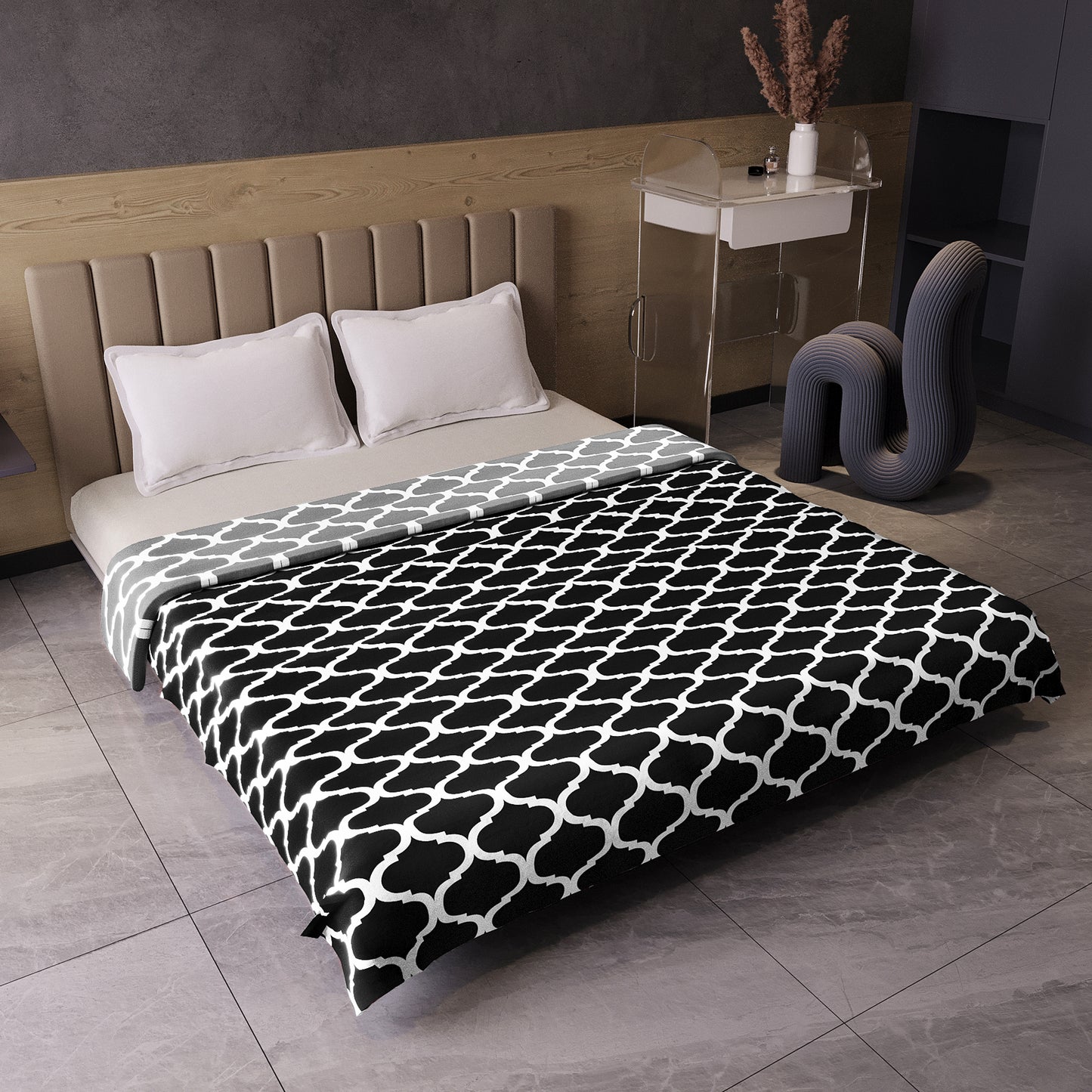 Black Abstract Print Super Soft Brushed Microfiber Double Bed AC Dohar