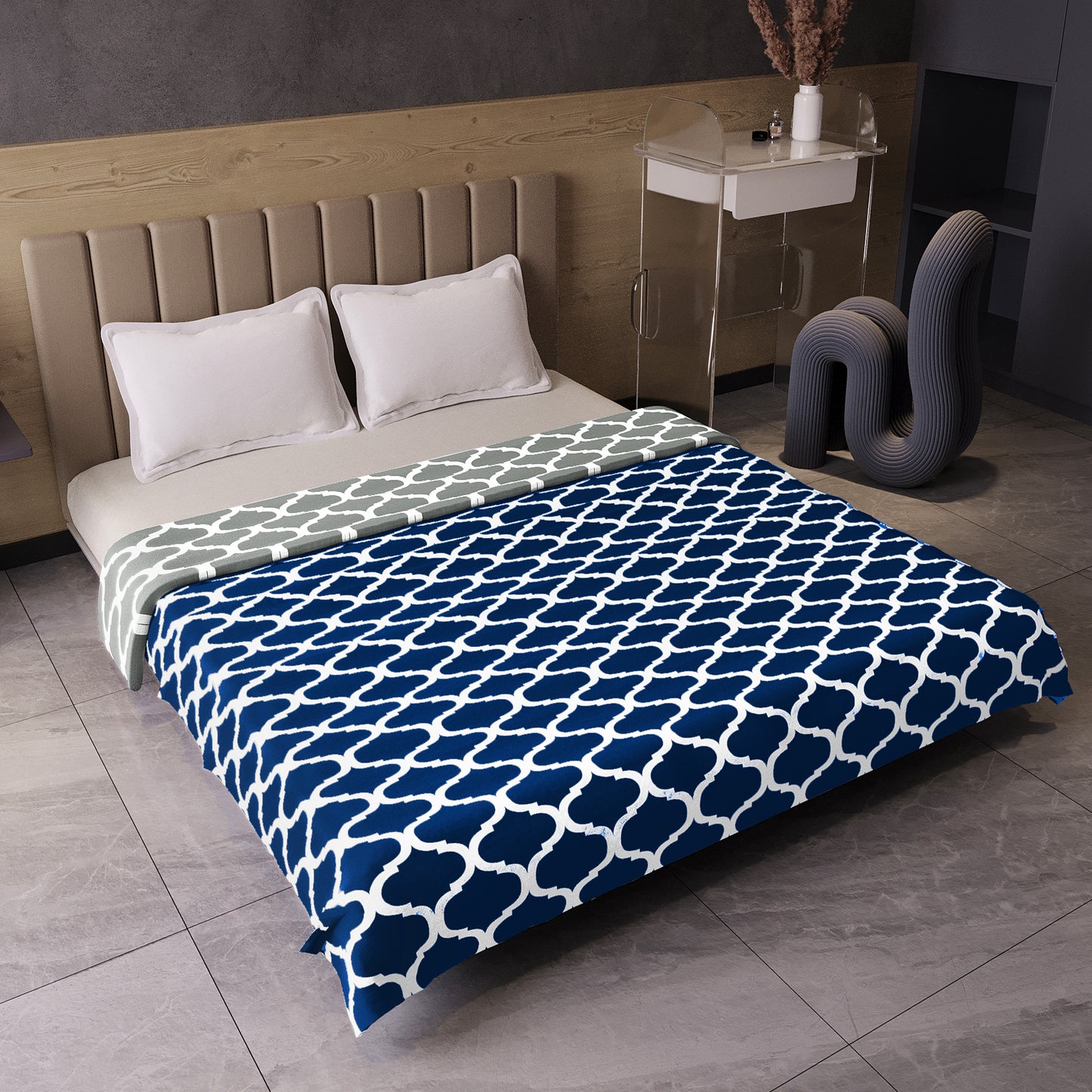 Dark Blue Abstract Print Super Soft Brushed Microfiber Double Bed AC Dohar
