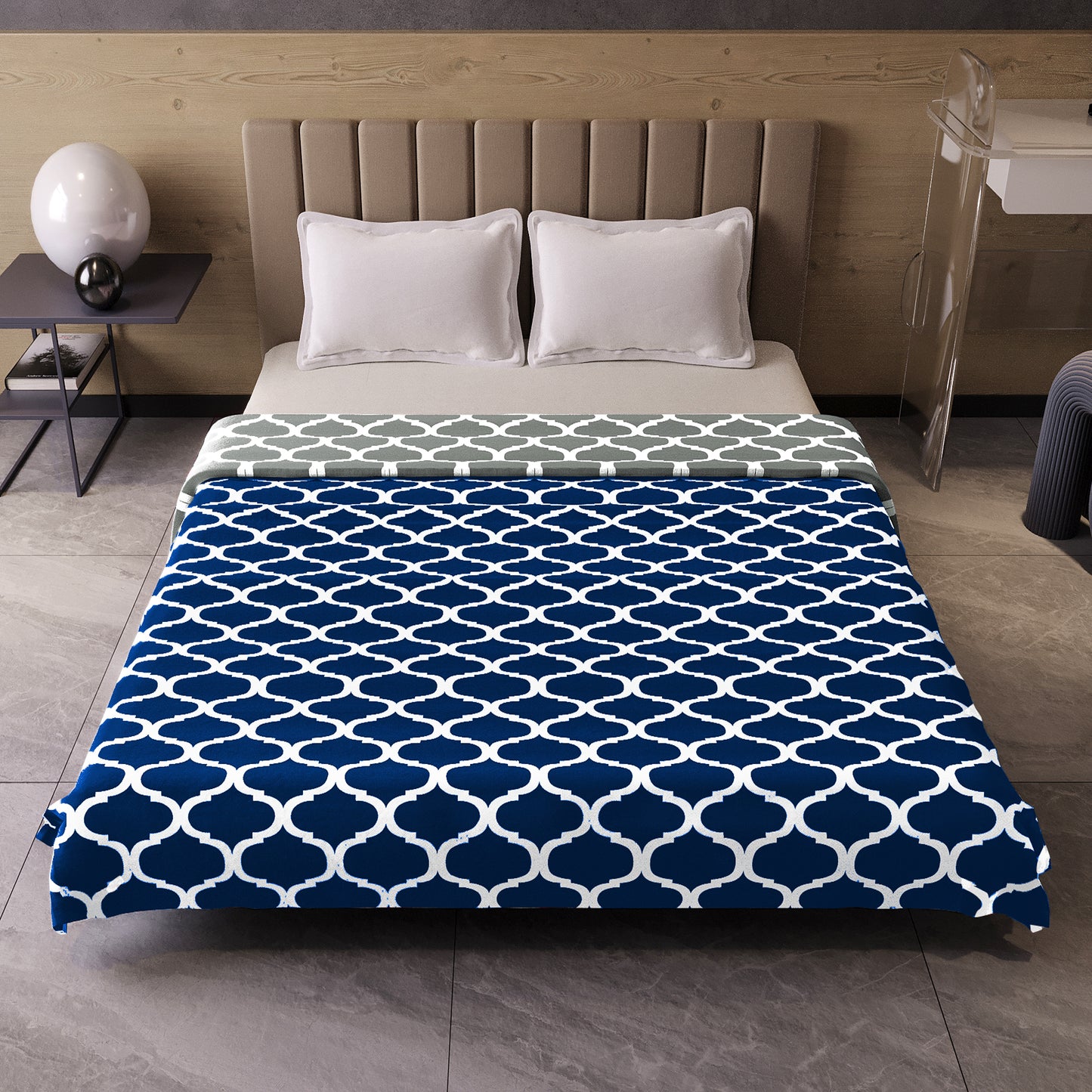 Dark Blue Abstract Print Super Soft Brushed Microfiber Double Bed AC Dohar