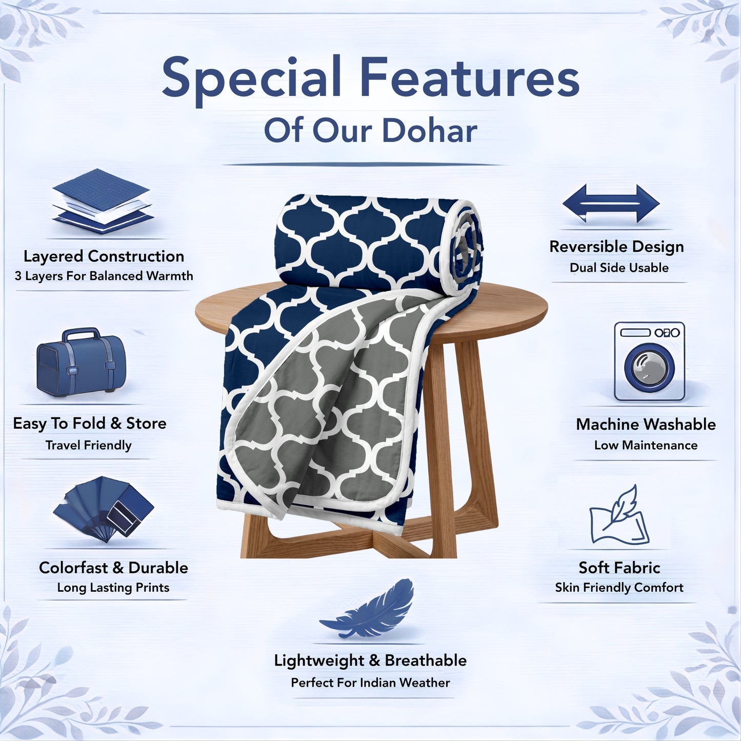 Dark Blue Abstract Print Super Soft Brushed Microfiber Double Bed AC Dohar