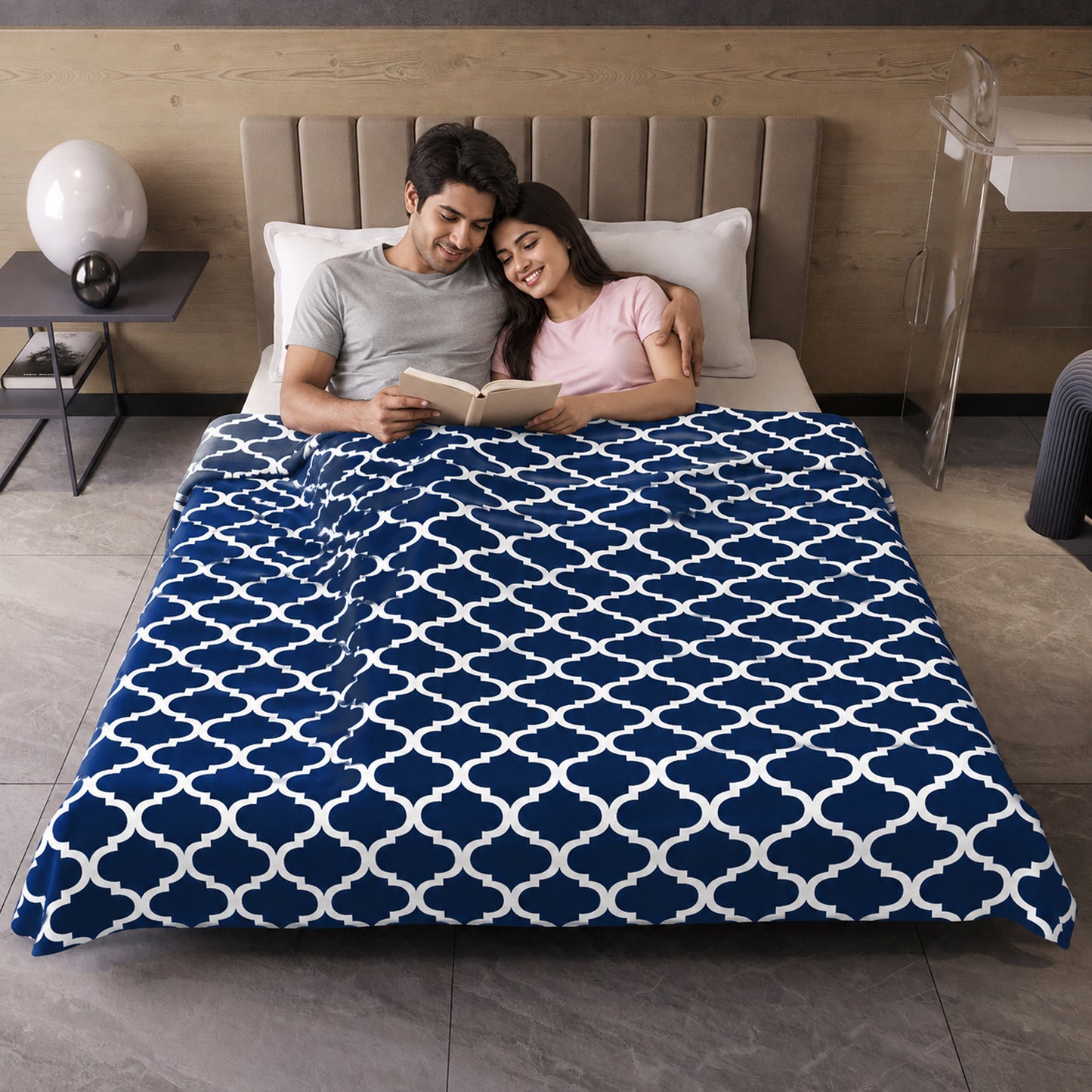 Dark Blue Abstract Print Super Soft Brushed Microfiber Double Bed AC Dohar