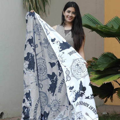 Grey Geography Print Eco Friendly Reversible All Season Dohar For Double Bed