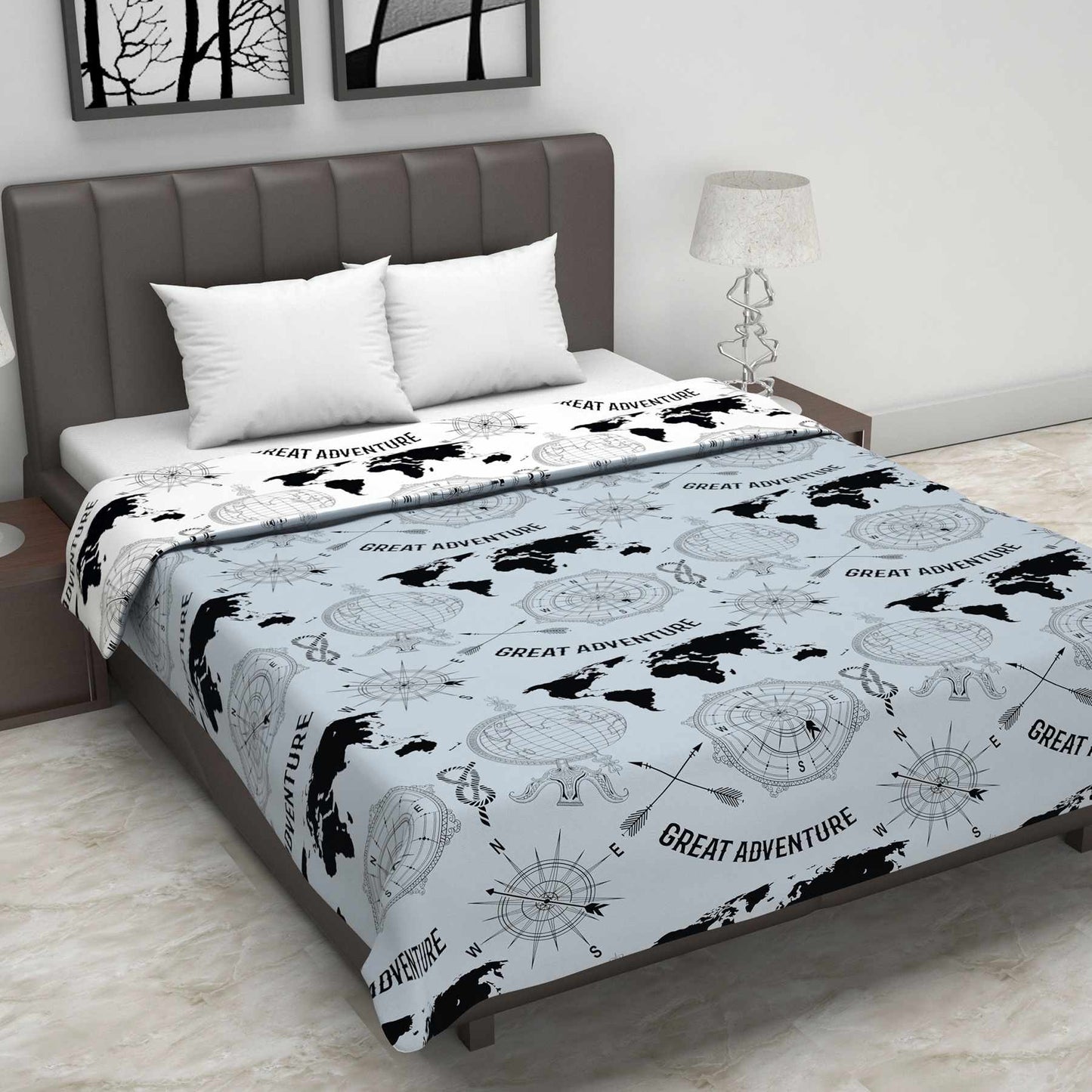 Grey Geography Print Eco Friendly Reversible All Season Dohar For Double Bed