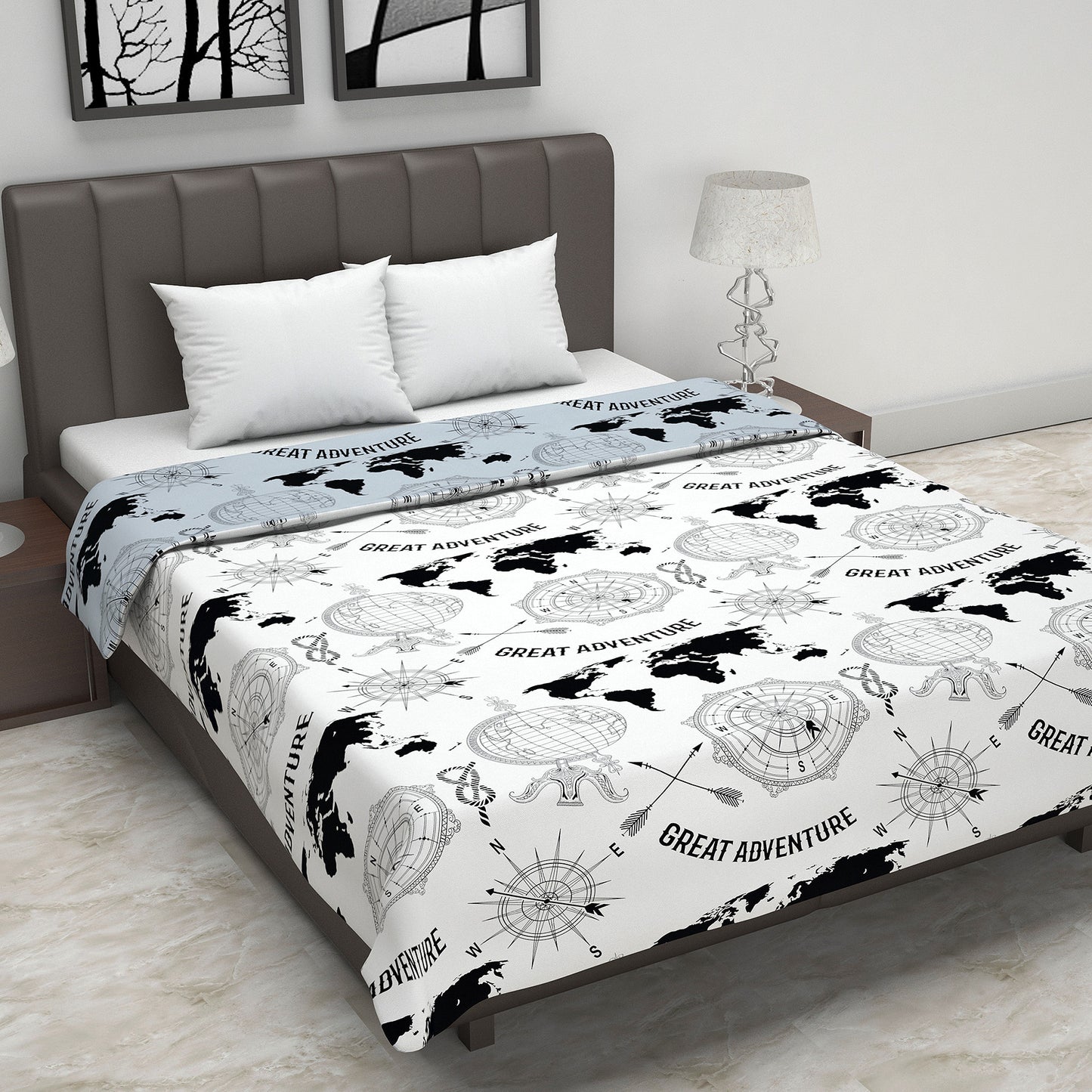 Grey Geography Print Eco Friendly Reversible All Season Dohar For Double Bed