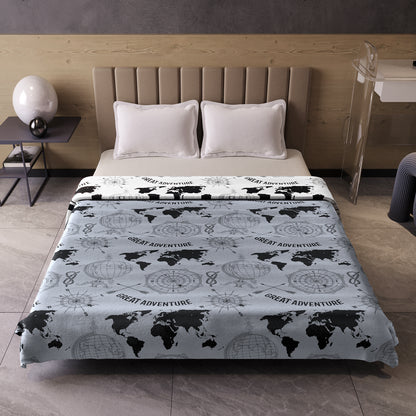 Grey Geography Print Eco Friendly Reversible All Season Dohar For Double Bed