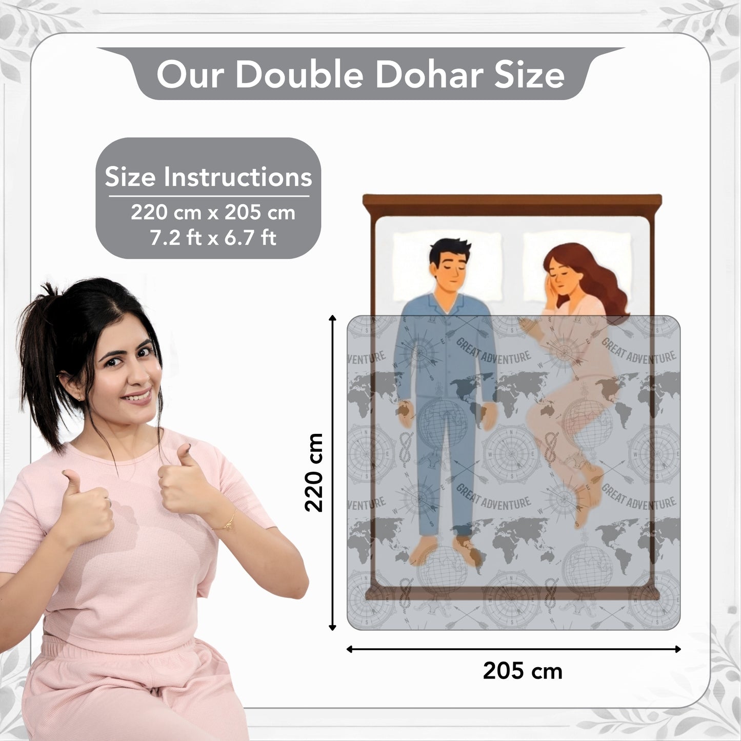Grey Geography Print Eco Friendly Reversible All Season Dohar For Double Bed