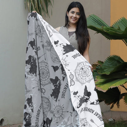 Grey Geography Print Eco Friendly Reversible All Season Dohar For Double Bed