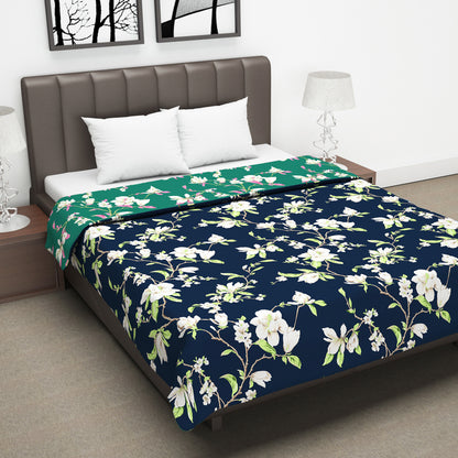 Blue and Dark Green Floral Microfiber Combo Set of 2 Dohar For Double Bed
