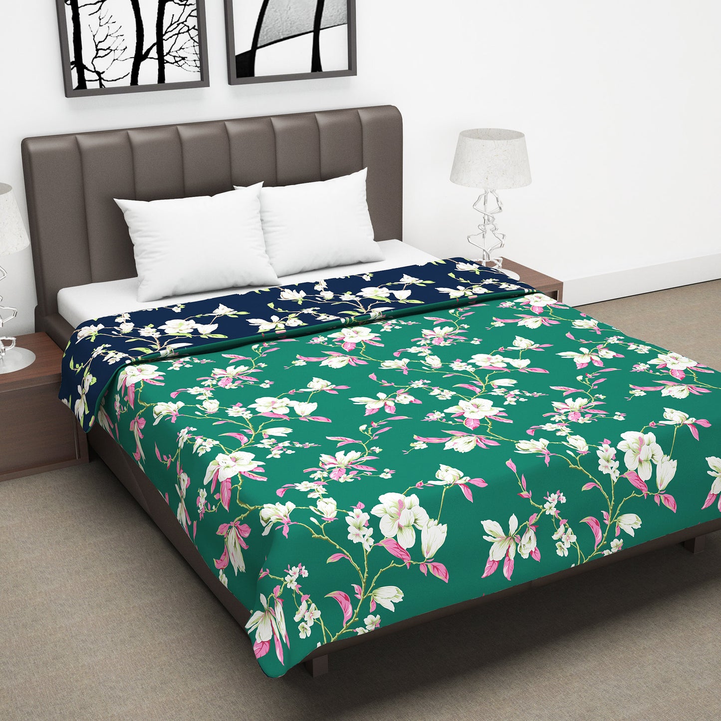 Floral Dark Blue Elegant Look and Feel Microfiber Dohar For Double Bed