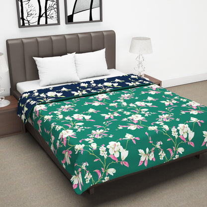 Floral Dark Blue Elegant Look and Feel Microfiber Dohar For Double Bed