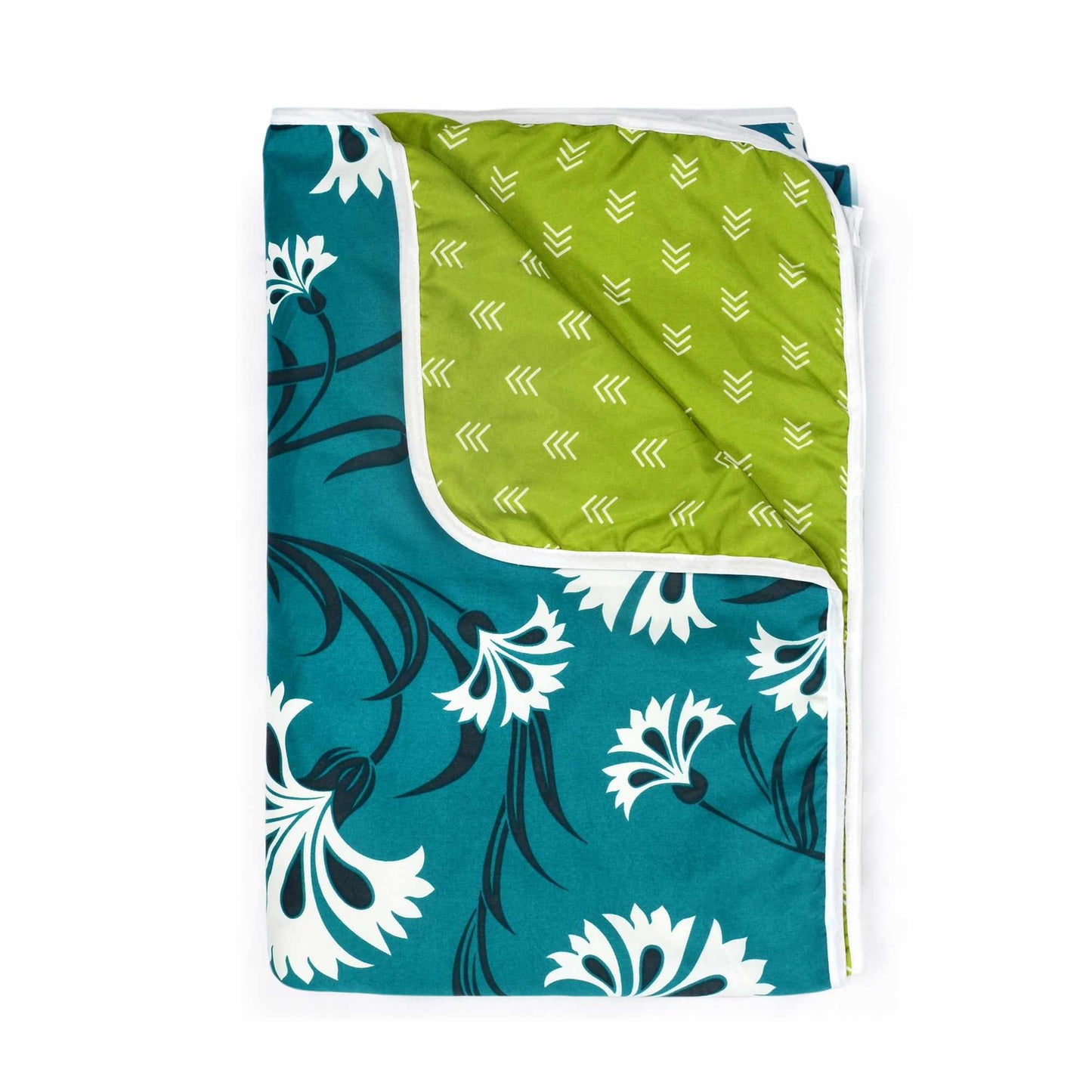 Blue and Green 120 GSM Microfiber Abstarct Floral Dual Print Pattern Double Bed AC Blanket Dohar for All Season