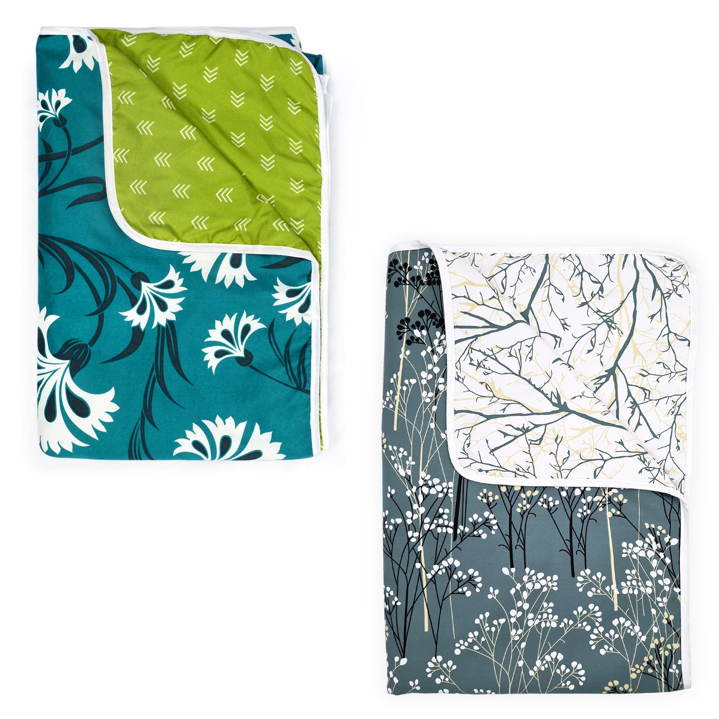 Green and White Floral Microfiber Combo Set of 2 Dohar For Double Bed