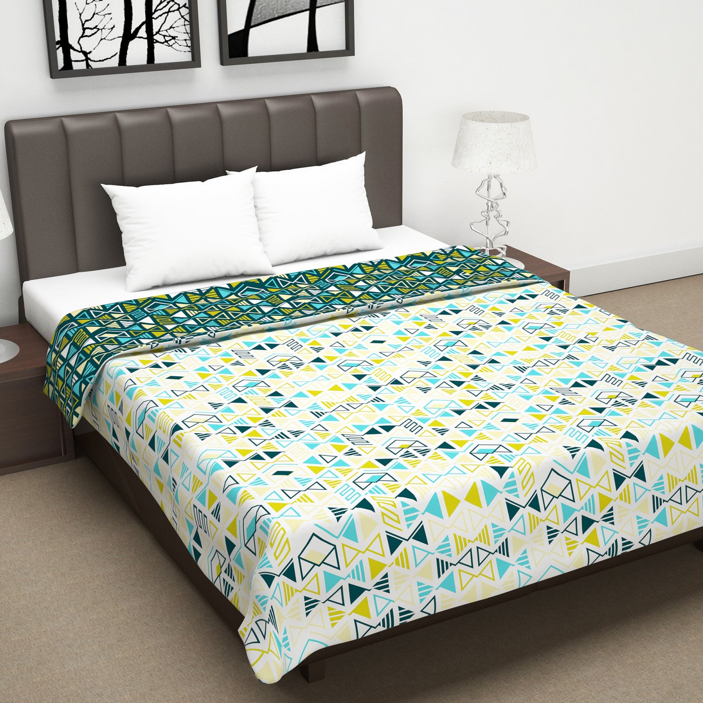 Green Geometric Classy Soft Microfiber Double Bed Dohar