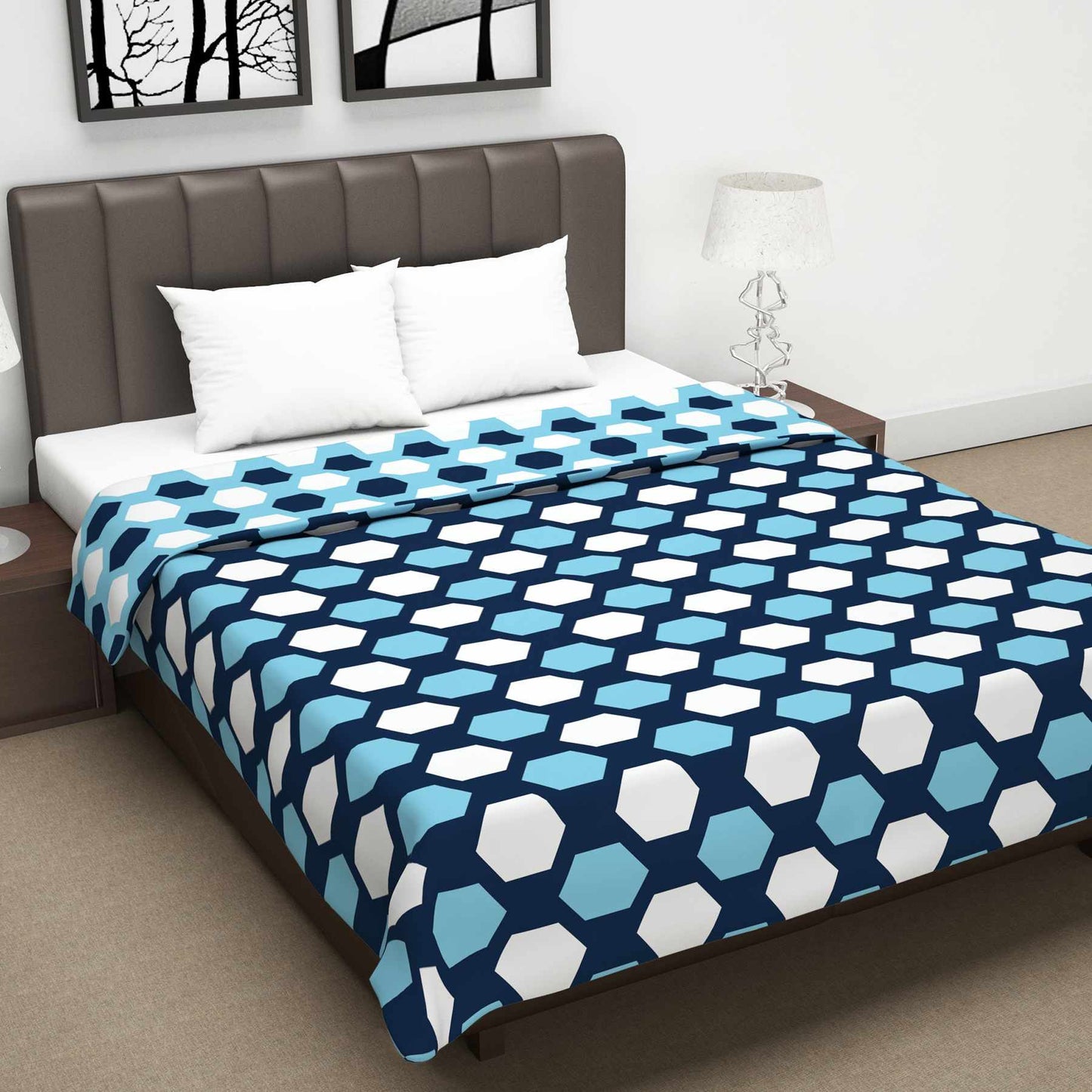 Blue Geometric Soft Silk Touch Microfiber Double Bed Dohar