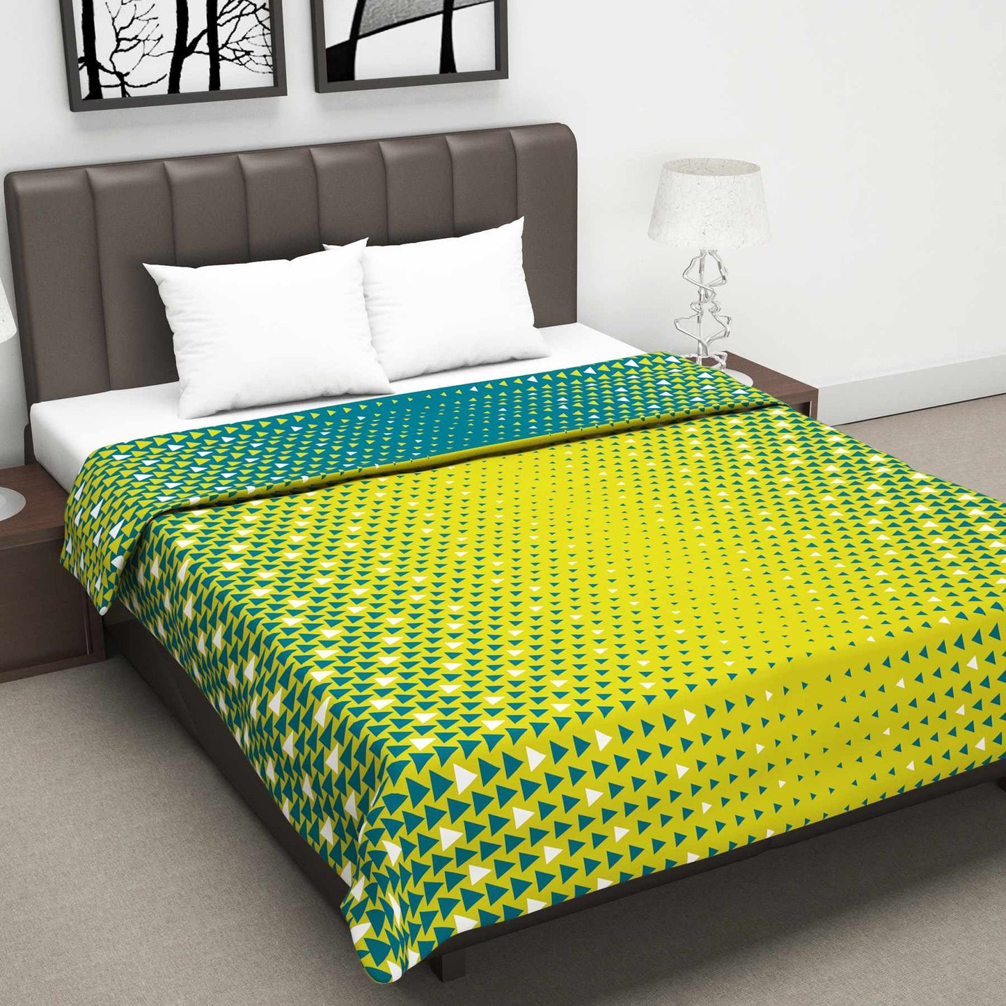 Light Green Geometric Classy Soft Microfiber Double Bed Dohar