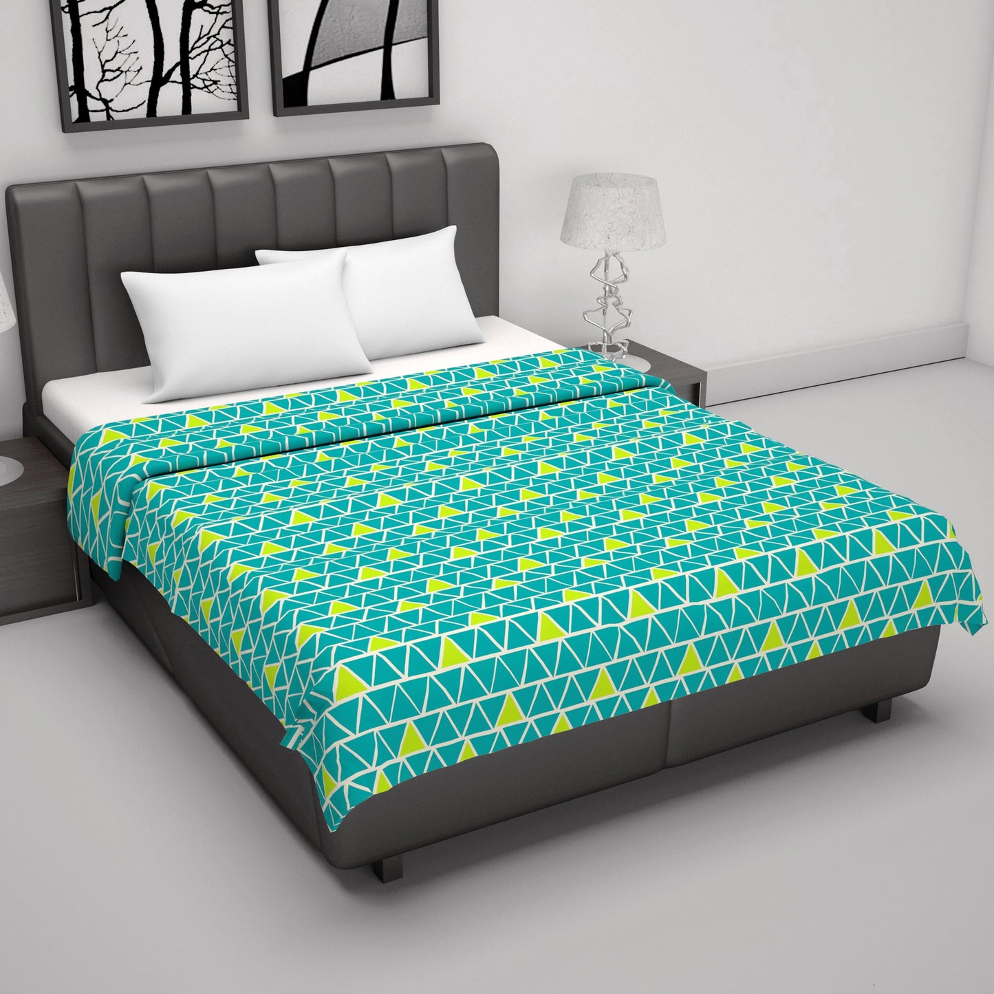 Teal & Yellow Geometric Double Bed Dohar - 120 GSM Microfiber