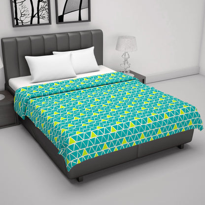 Teal & Yellow Geometric Double Bed Dohar - 120 GSM Microfiber