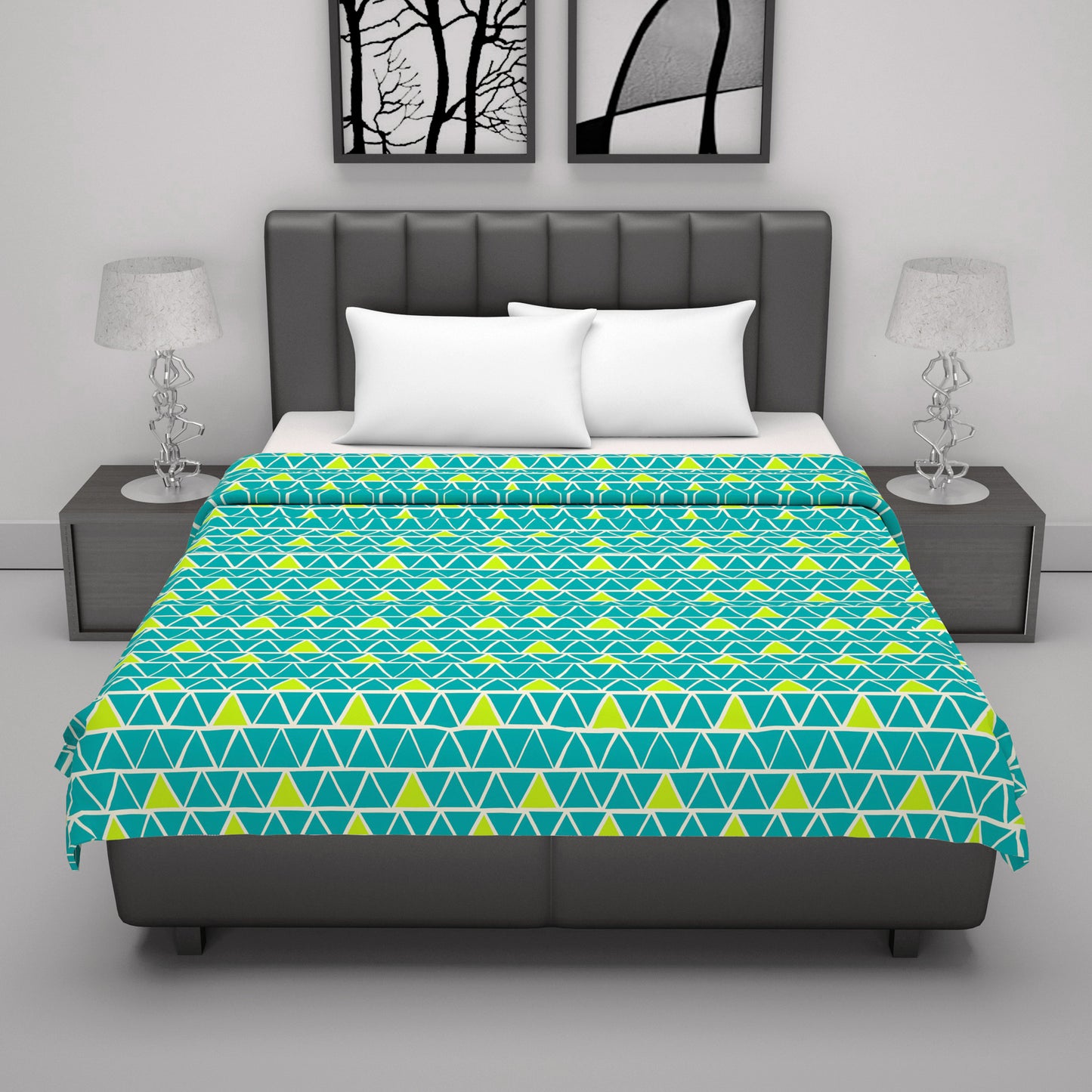 Teal & Yellow Geometric Double Bed Dohar - 120 GSM Microfiber