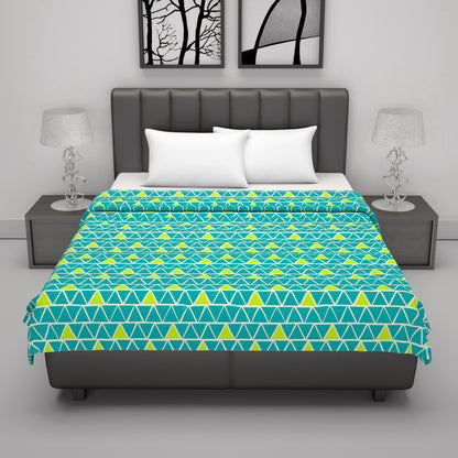 Teal & Yellow Geometric Double Bed Dohar - 120 GSM Microfiber