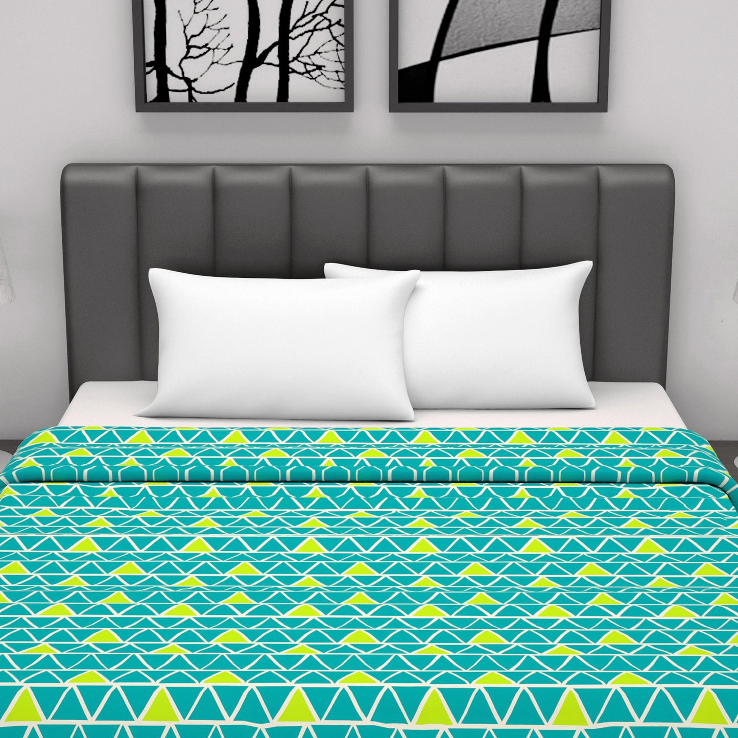 Teal & Yellow Geometric Double Bed Dohar - 120 GSM Microfiber