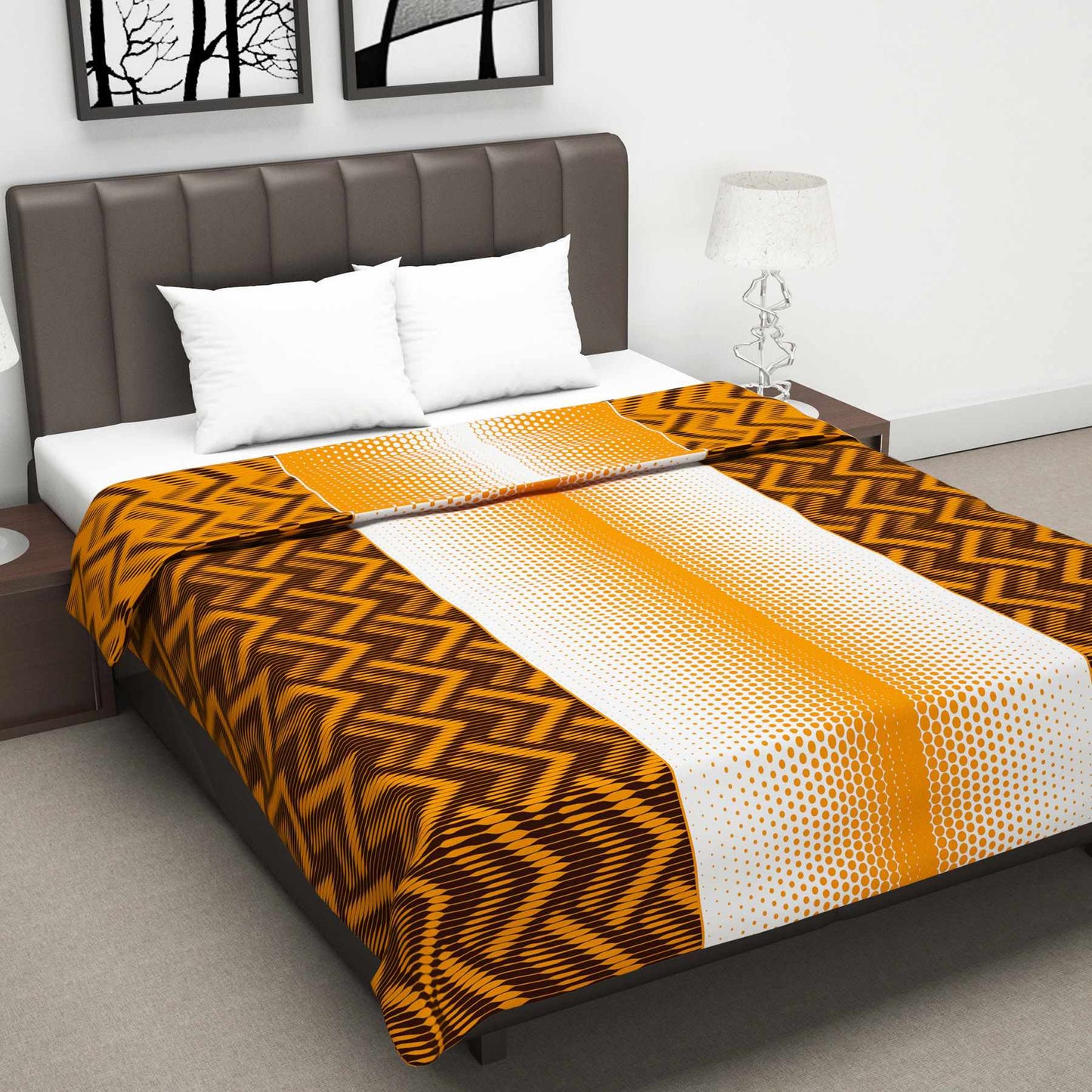 Mustard Abstract Print Skin Friendly Microfiber Double Bed Dohar