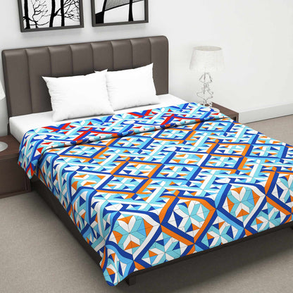 Sky Blue and Orange 120 GSM Microfiber Abstarct Pattern Double Bed AC Blanket Dohar for All Season