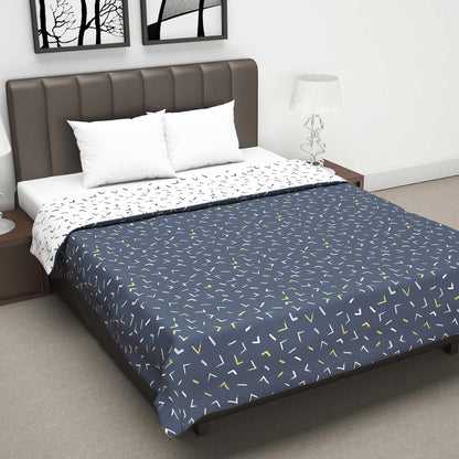 Navy Blue and White 120 GSM Microfiber Abstarct Pattern Double Bed AC Blanket Dohar for All Season