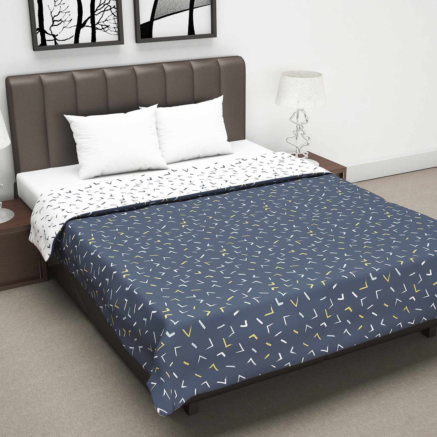 Element Print Dark Blue Elegant Look and Feel Microfiber Dohar For Double Bed