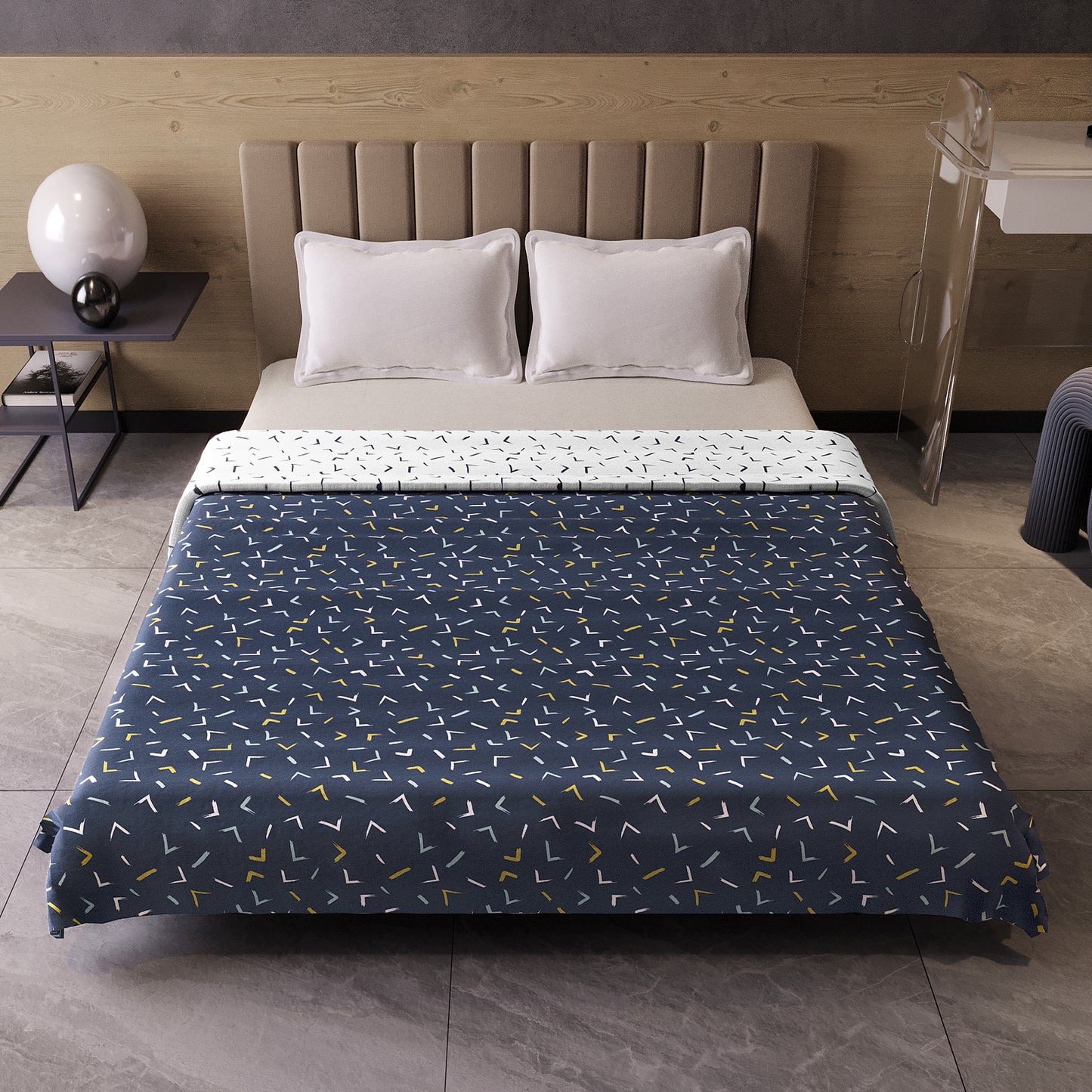 Element Print Dark Blue Elegant Look and Feel Microfiber Dohar For Double Bed
